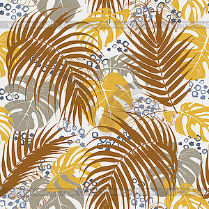 Exotic tropical leaves and animalistic print, - vector clipart