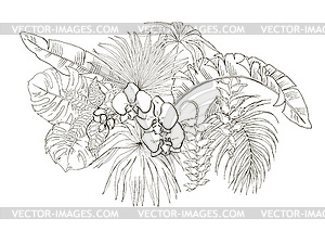 Composition of tropical plants and Orchid flowers - vector clipart