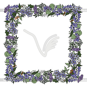 Square frame of wild plants and flowers - vector clipart