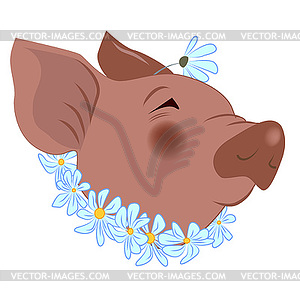 Stylized portrait of pig - color vector clipart