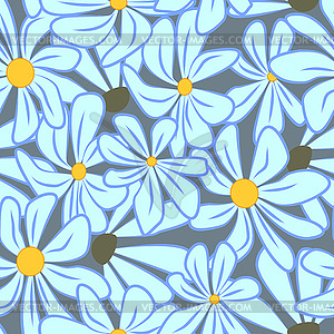 Daisies, flowers on blue background seamless - vector image
