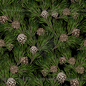 Pine branches with cones, seamless - vector clip art