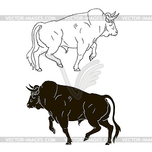 Bull in profile, silhouette of bull - vector clipart