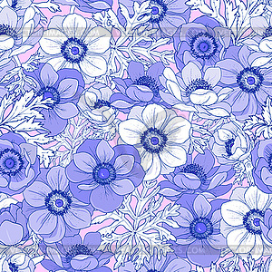 Flowers and leaves of anemones, seamless - vector EPS clipart