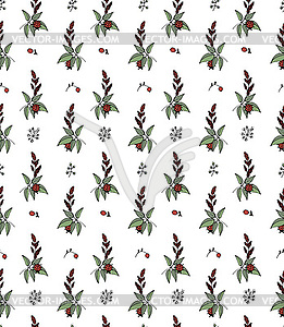 Pattern of grass and ladybirds seamless - vector clipart