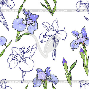 Purple and blue irises, seamless - vector clip art