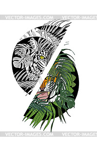 Tiger in jungle, print for clothing design - vector image