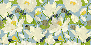 White Lotus flowers and leaves - vector image