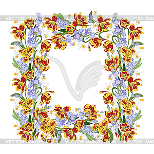 Square frame with spring flowers - vector clip art