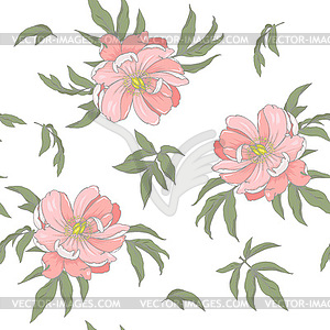 Peony flower and leaf pattern, seamless - vector clipart