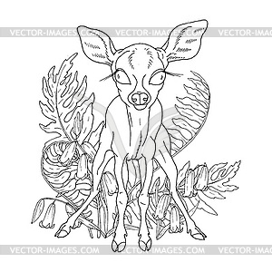 Little forest deer coloring book page - vector clipart