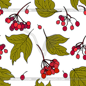 Viburnum leaves and berries seamless pattern - vector clipart