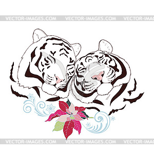 Portrait of pair of white tigers - vector clipart