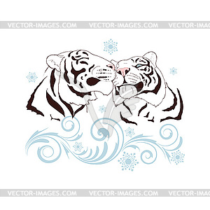 Портрет пары белых тигров - иллюстрация в векторе