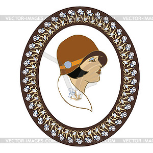 Portrait of a girl dressed in the style of the 20s - vector image