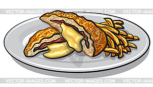 Escalope with fries - vector clip art