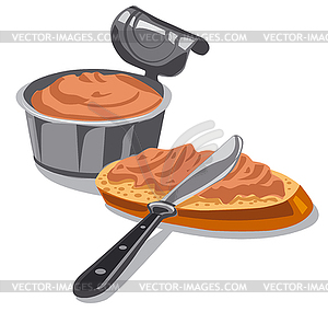 Meat pate on bread - vector image