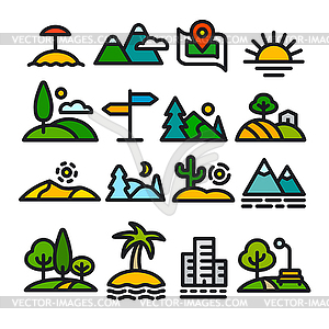 Landscapes icons set - vector EPS clipart