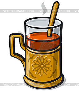 Чай с подстаканником - графика в векторном формате