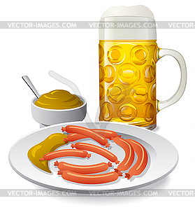 Beer and sausages with mustard - vector clipart