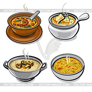 Different cuisines soups - vector clipart