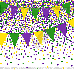 Mardi Gras bunting background with confetti - vector EPS clipart