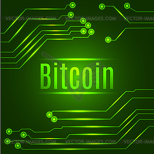 Green bitcoin digital currency concept on circuit - vector clipart