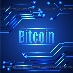 Blue bitcoin digital currency concept on circuit - vector clipart