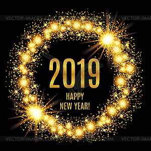 2019 Happy New Year glowing gold background - vector clip art