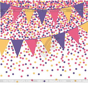 Ultra violet bunting background with confetti.  - vector image