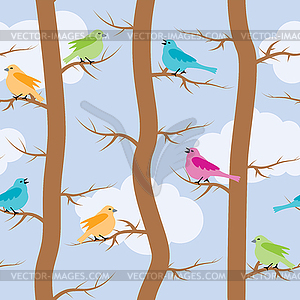 Бесшовные повторяющийся узор с птицами и деревьями - изображение в векторе / векторный клипарт