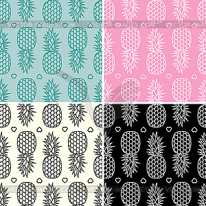 Collection of seamless repeating pineapple patterns - vector image