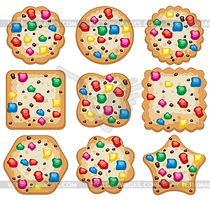 Set of colorful chocolate chip cookies of - vector clipart