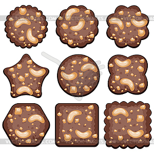 Set of chocolate chip cookies with nuts - vector image