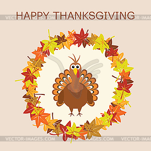 Turkey for thanksgiving day and autumn leaves - vector clipart