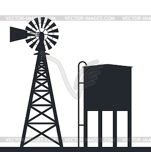 Background of rural windpump and water tank - vector image