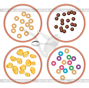 Чаши с завтрака цельнозерновой крупы в молоке - изображение в векторе