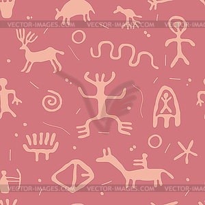 Ancient cave petroglyphs seamless pattern - vector clipart / vector image