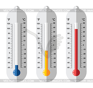 Набор плоских иконок термометр - иллюстрация в векторном формате