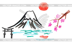 Mount Fuji and sakura in Japan - vector image