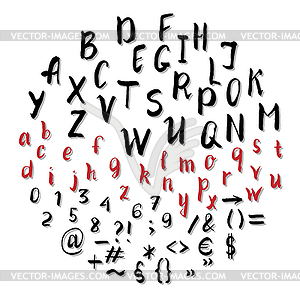 Letters and numbers. handwritten alphabet. brush - vector clipart