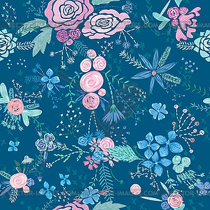 Seamless fresh floral stitching handmade texture - color vector clipart