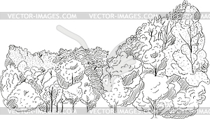 Эскиз архитектурного стиля деревьев и кустарников - графика в векторном формате