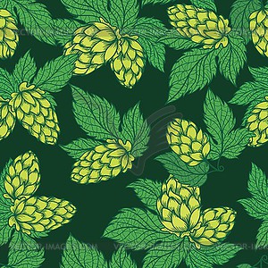 Green hops plant sketch seamless texture - vector clip art