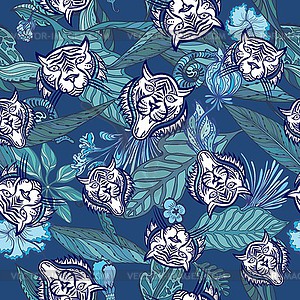 Blue Tiger exotic tropical seamless texture - vector clipart