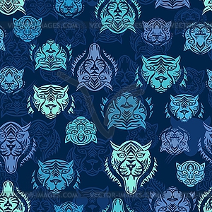 Blue tiger silhouette tattoo style pattern - vector clipart