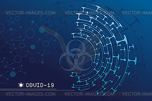 Знак биологической опасности коронавируса на синем фоне - векторное изображение EPS