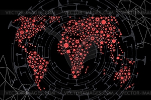 World map made of virus shape silhouettes - vector clipart