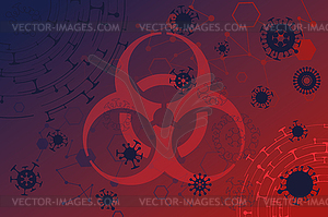 Corona virus biohazard sign on red background - vector image