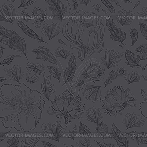 Boho style Feather and Flower Pattern - vector clipart